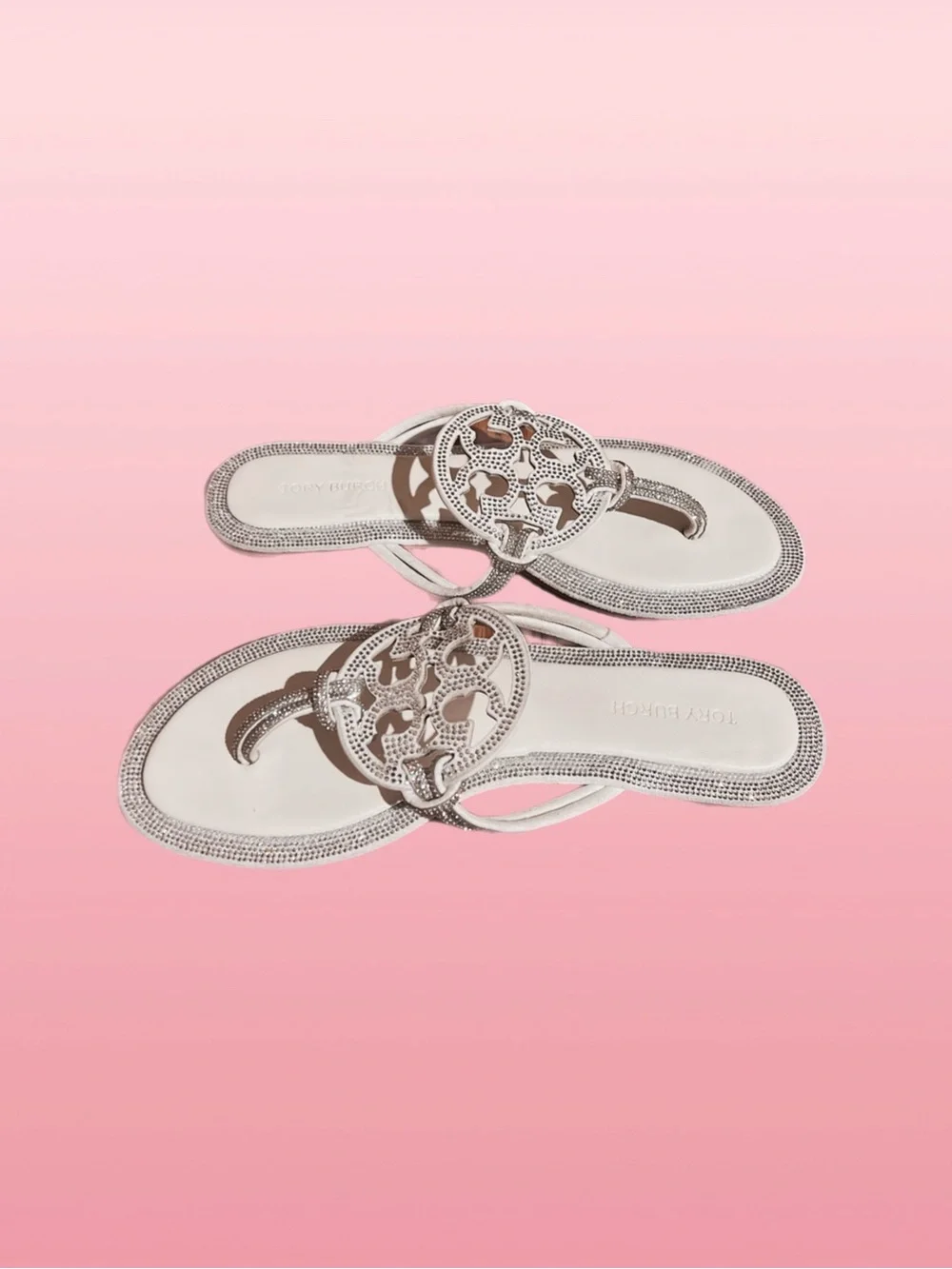 Tory Burch White Crystal-Embellished Thong Sandals
